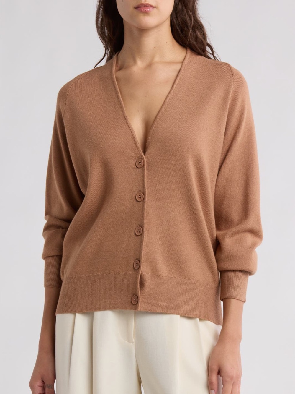 Tahari Women's Tan Button-Front Cardigan Sweater XL